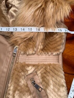 Guess Faux Fur Trim Taupe Brown Vest